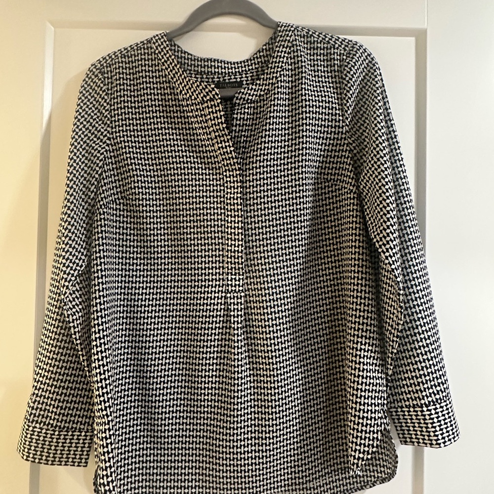 Talbots Black and White Houndstooth Blouse